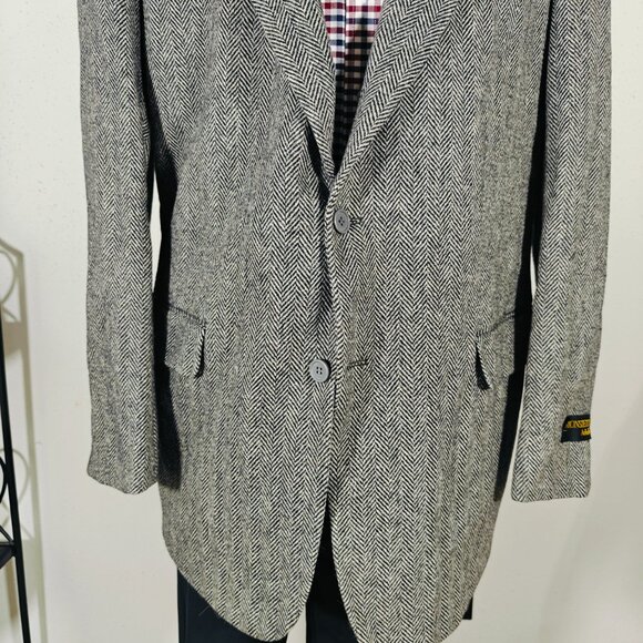 Monsieur Adolfo Men's‎ Tweed Sport Coat Blazer Two Button Gray Herringbone 46L - Picture 8 of 14